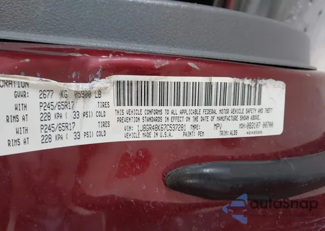 2007 Jeep Grand Cherokee Laredo z USA, uszkodzony, nr VIN 1J8GR48K67C537281